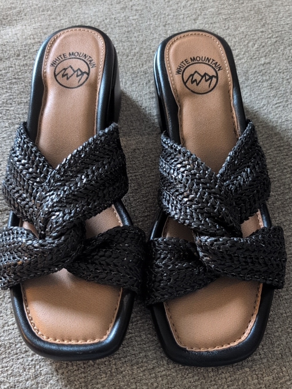 White Mountain Black Braided Crossover Slide Mules